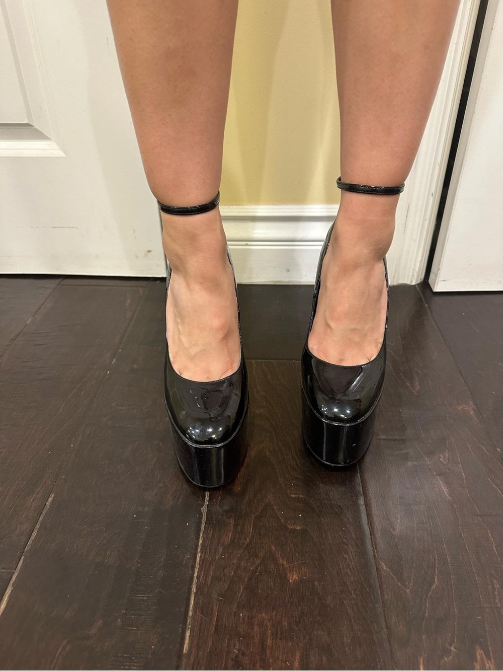 Steve Madden Black Patent Platform Ankle-Strap Heels
